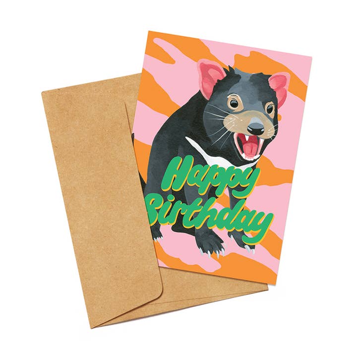 'Happy Birthday' Tasmanian Devil Greeting Card for wholesale by Outer Island