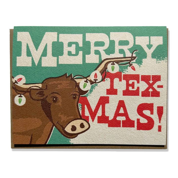 Merry Tex-Mas (Longhorn) Greeting Card for wholesale by Bryan Spear Studio