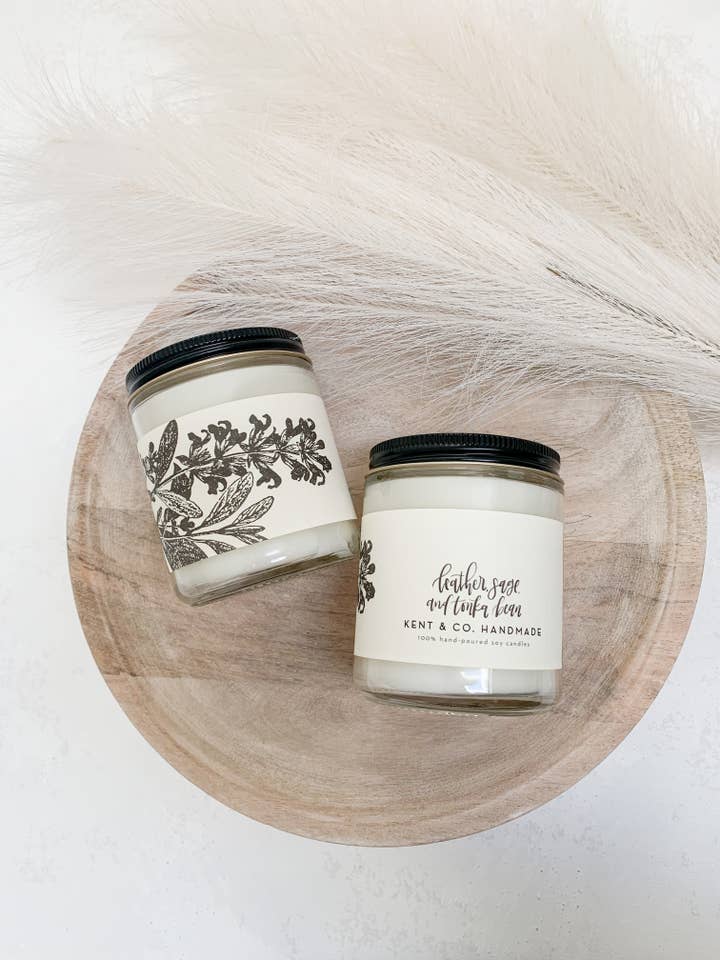 Leather Sage and Tonka Soy Candle | Set of 4 | Designer Dupe for wholesale by Kent and Co. Handmade