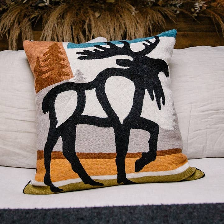 Hand-Embroidered Moose Design Pillow 18-inch Square" (Copy) for wholesale by Cashmere Crafts Inc