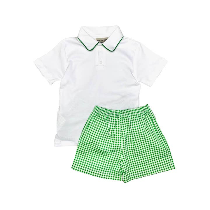 Ensemble short garçon « Strawberry Patch » à carreaux verts pour la vente par Marco and Lizzy