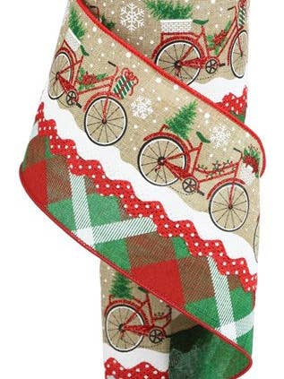 4"X10YD 3-I-1 JULECYKEL/PLAID LT BEIGE/RØD/SMARAGD (AC) for engroshandel hos Waterman's Loft Inc.