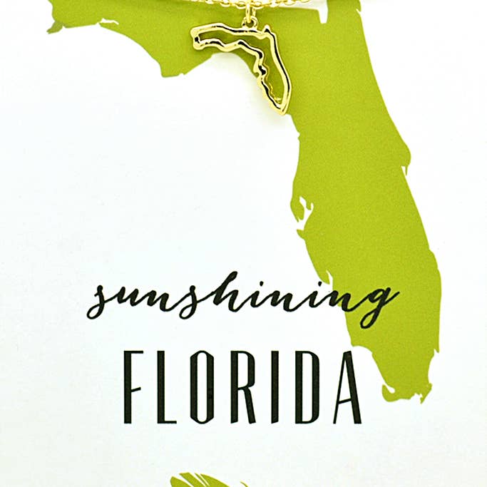 Lucky Feather - Wholesale Pendant/Charm Necklace - State Necklace - Gold - FLORIDA