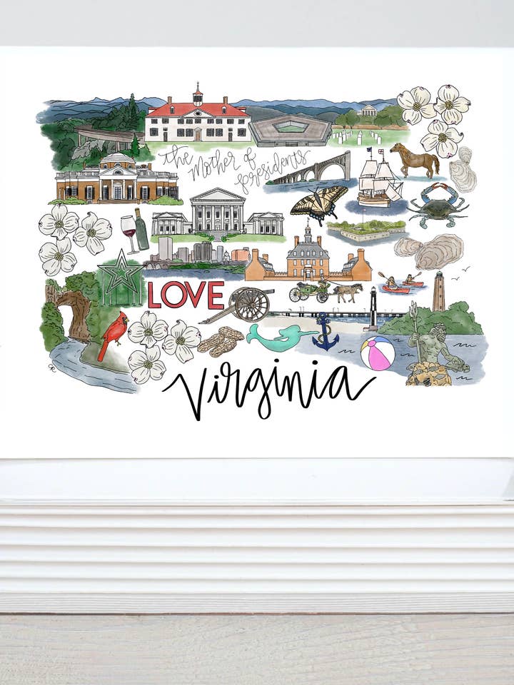 Virginia Landemærker Notecard sæt (5) for engroshandel hos Thirteenwinks