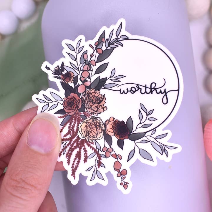 Worthy Wreath Sticker, 2.61x3in for wholesale by Sammy Jean Artist