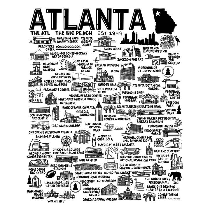 Imprimé carte Atlanta Blanc pour la vente par Whereabouts Shop