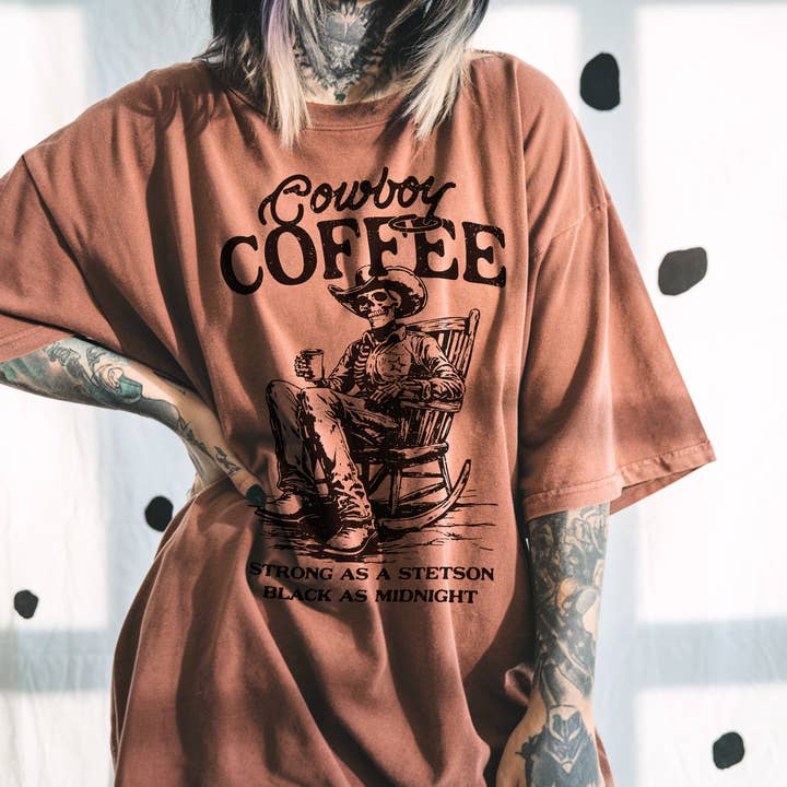Alley & Rae - Wholesale T-Shirt (Graphic) - Unisex - Cowboy Coffee Tee – Western Caffeine Graphic T-Shirt6