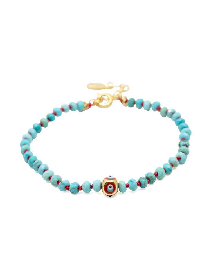 Natural Turquoise Bracelet, Evil Eye Beaded Bracelet for wholesale by Atelier Petites Pierres