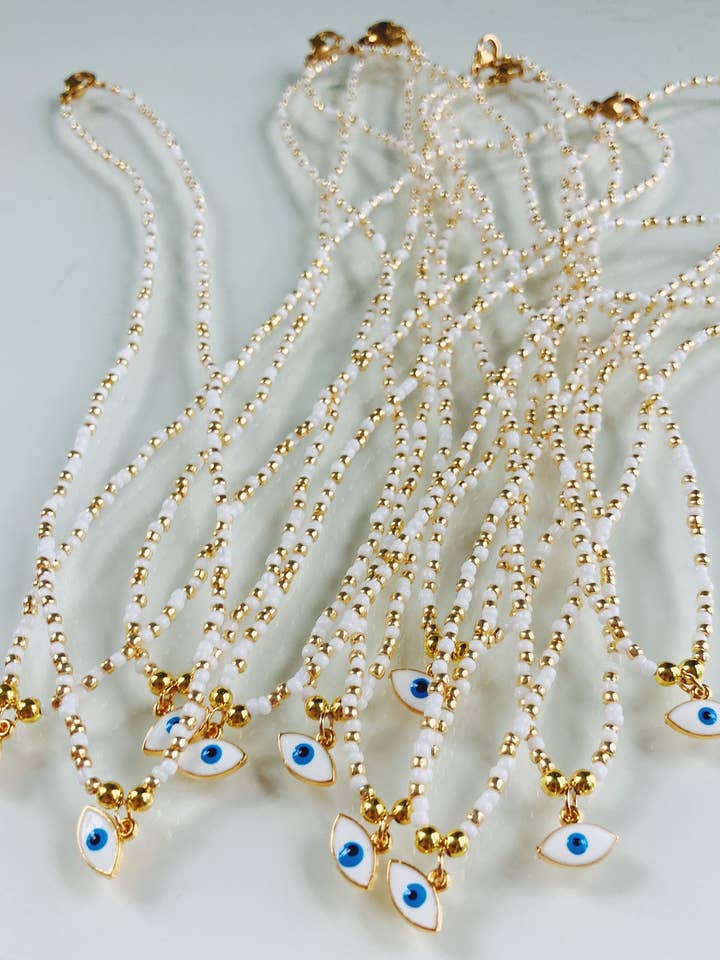 White Evil Eye Necklace for wholesale by Designed by Emily Ann