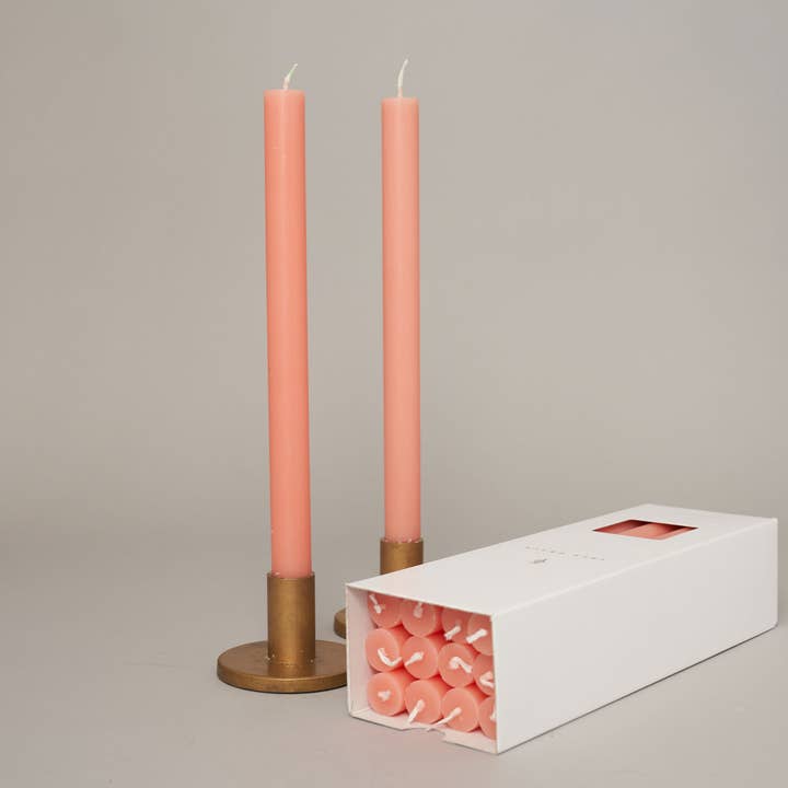 Peach Coloured Box of 12 Taper Candles - 12hr Burn for wholesale by True Grace