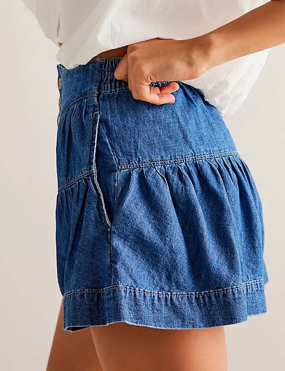 Sweetkama - Wholesale Shorts - Women's - Ladies Solid Color Cotton Denim Shorts SKS4083