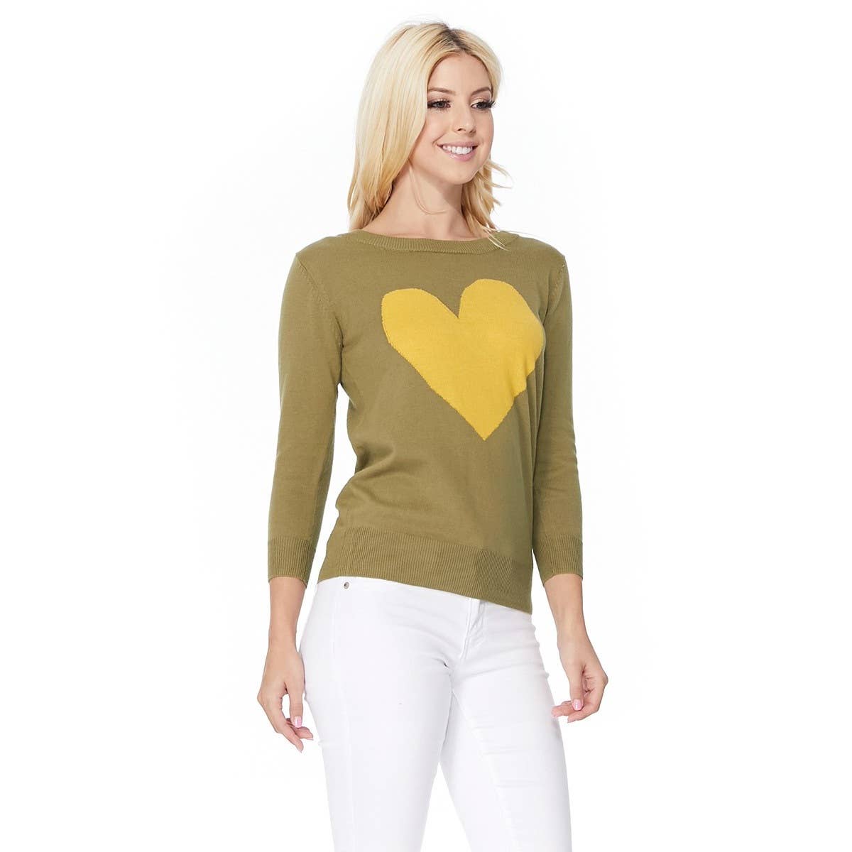 Mak – wholesale Pullovertröja - Dam – Heart Chenille Crewneck 3/4 ärm tröja MK35957