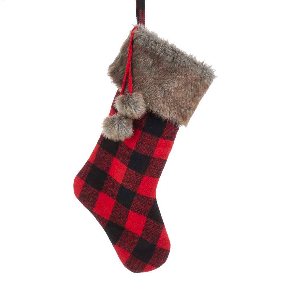 Kurt S. Adler, Inc. - Wholesale Holiday Stocking - 21" FABRIC PLAID STOCKING W/FUR CUFF0