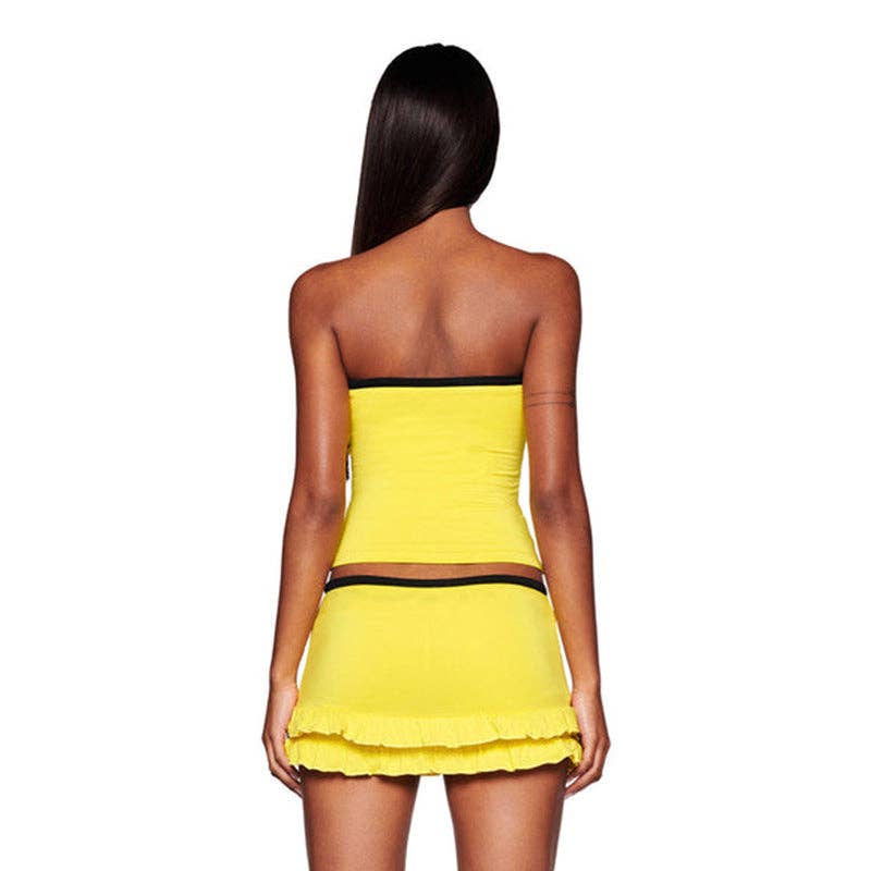 Yellow Women Sexy Strapless Top And Skirt Two-Piece Set for wholesale on Faire3