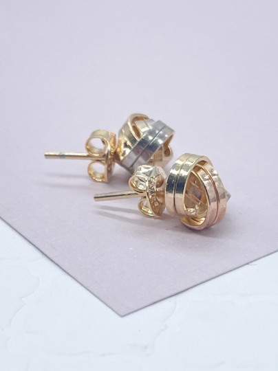 Milie – wholesale Stud/post earrings – 18k GF Tri Color Love Knot Stud Earrings9