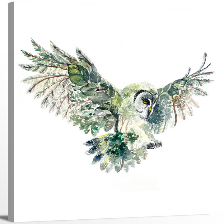 TopCanvas – wholesale Art print – Flying Owl With Trees And Leaves Double Exposure Canvas1