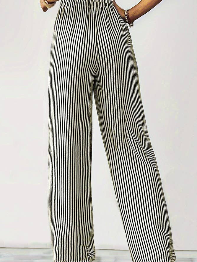Black Stripes High Waist Pockets Pants ZK2054 for wholesale on Faire1
