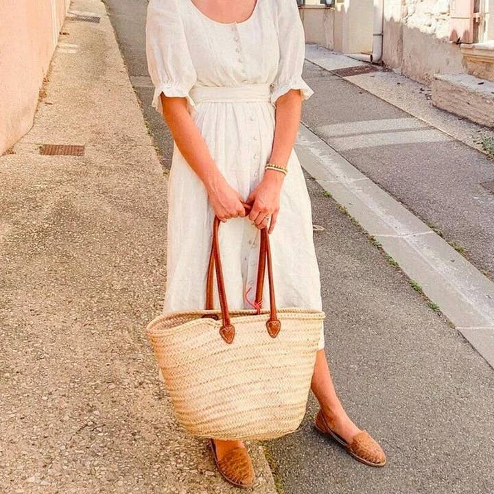 HandmadeBestSeller – wholesale Beach bag – STRAW BAG Handmade with leather, French Market Basket1