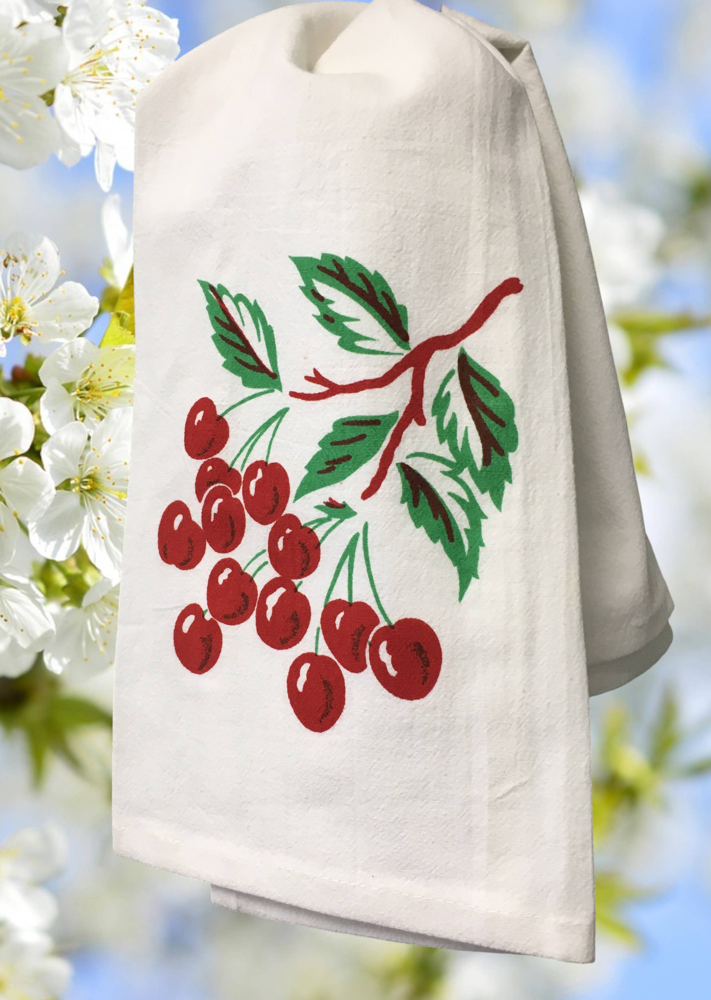 Red and White Kitchen Company - Wholesale Tea Towel - Cherry Tile Retro Flour Sack Kitchen Towel1