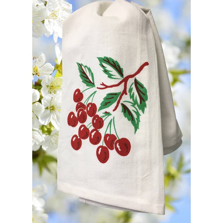 Red and White Kitchen Company - Wholesale Tea Towel - Cherry Tile Retro Flour Sack Kitchen Towel1