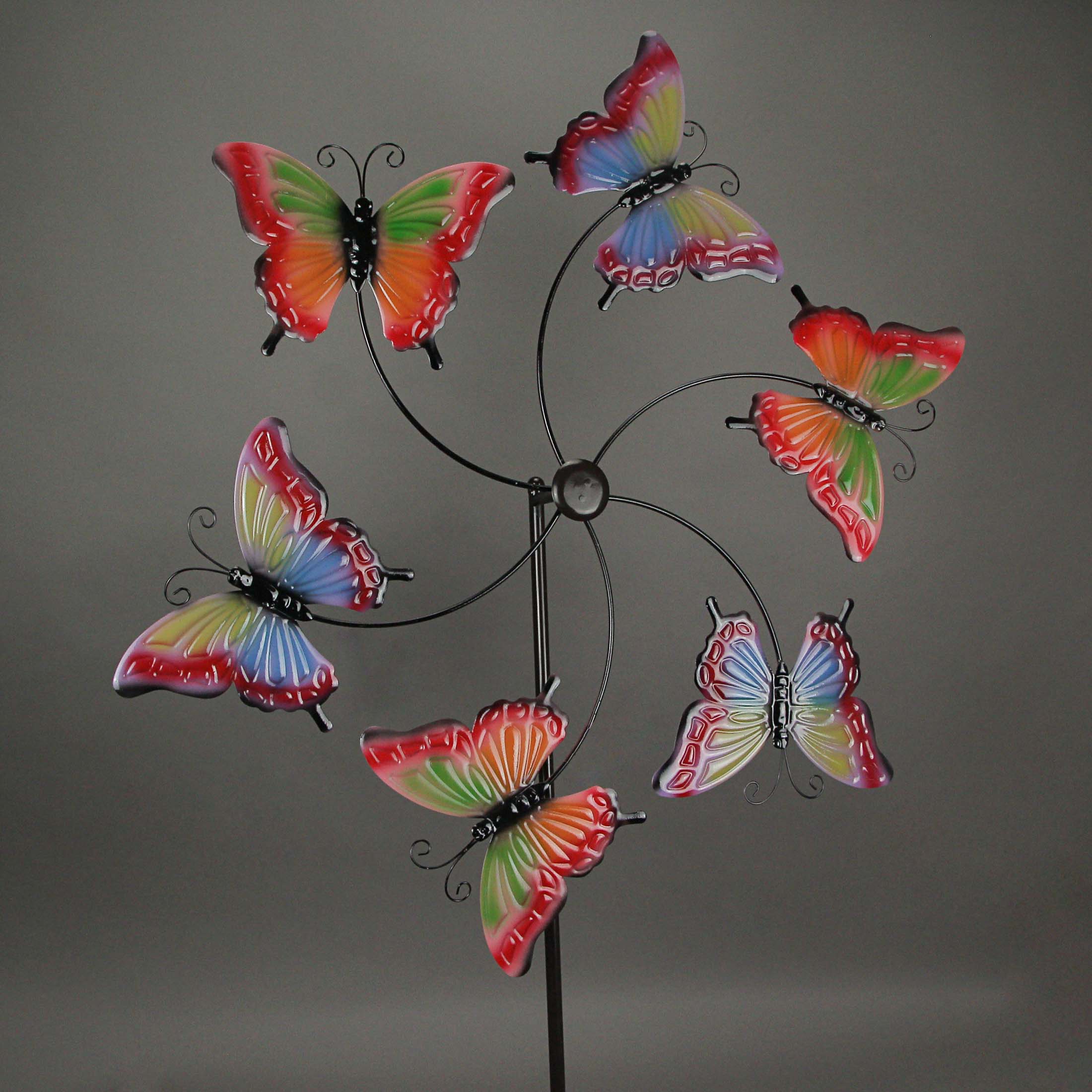 Zeckos - Wholesale Wind Spinner - Colorful Embossed Metal Butterfly Garden Wind Spinner Stake1