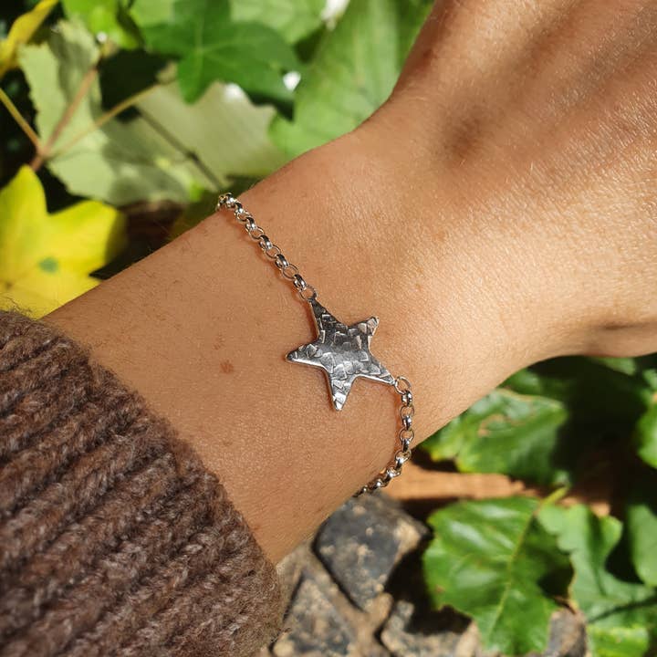 Sterling Silver Textured Fallen Star Bracelet for wholesale by Nature's Finds Studio