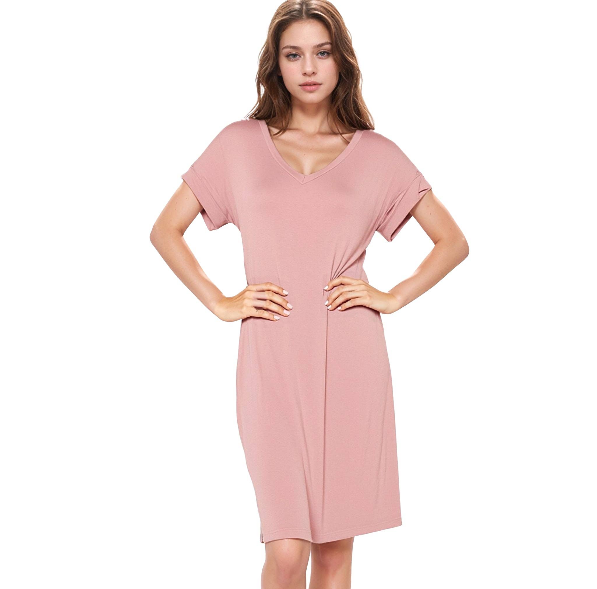 Robin K - Wholesale Dress - Women's - Women's Bellatrix V- Neck T-shirt Dress With Pocket3