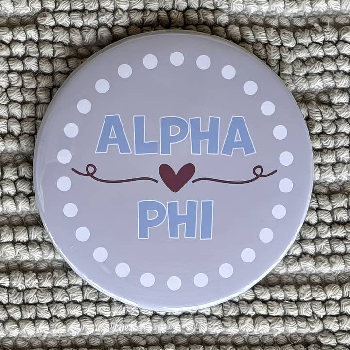 Alpha Phi Sorority Stecknadel/Knopf, Herzform, 3 Zoll für den Großhandel von Buttongirl99