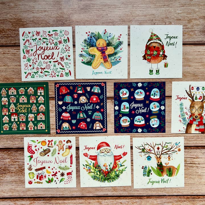 Les cartes de Lulu – wholesale Kontorsmateriel/Notecard Set – 10 x 5 små fyrkantiga traditionella julkort