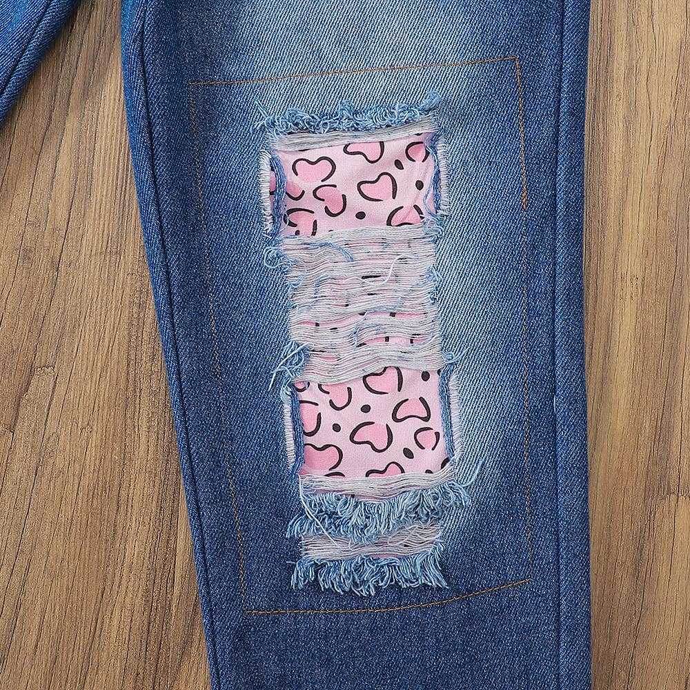 PatPat - Vente Ensemble haut et pantalon – enfant - Ensemble de jeans déchirés en denim pour fille, 2 pièces5