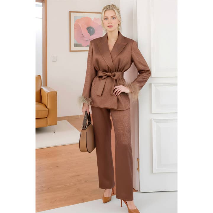 X0259LS Rhinestone Feather Trim Two-Piece Set for wholesale by XHHH Inc