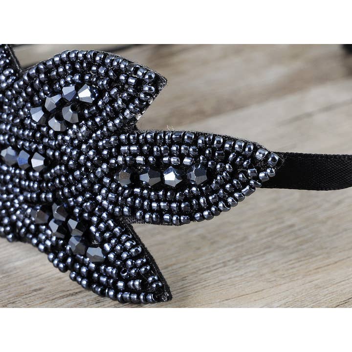 AK Brand - Vendita all'ingrosso Fascia per capelli - Donna - Fascia per capelli con patta a foglia nera con perline anni '207