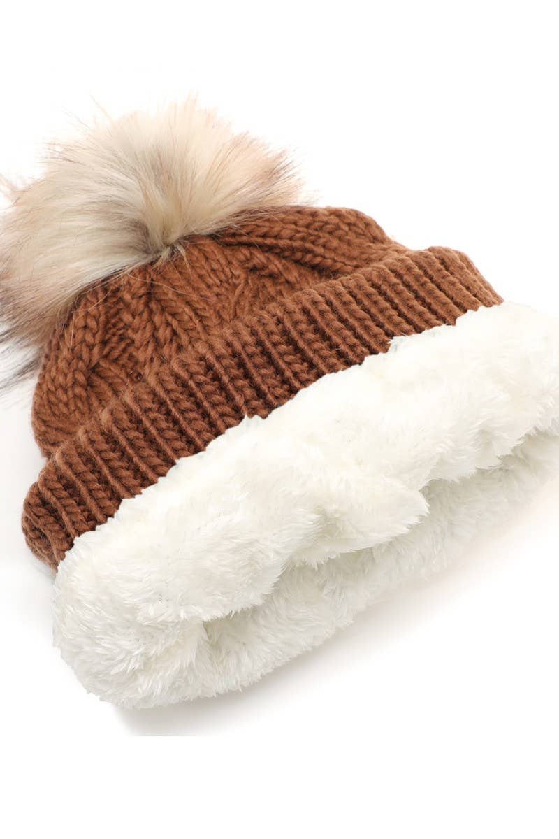 Fashion City - Wholesale Beanie - Women's - Women's Faux Fur Pom Beanie Hat with Sherpa Lining13