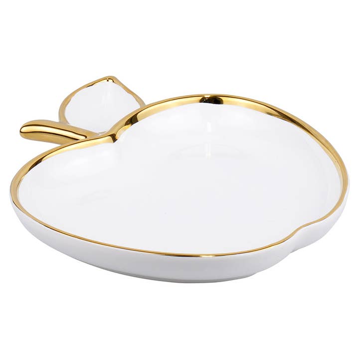 Ceramic Apple Shaped Dish with Gold Trim for wholesale by Boker-Tov Shalom