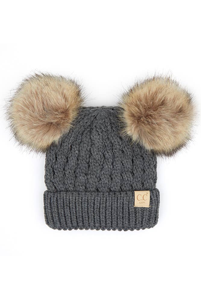 Hana - Venta al por mayor Gorro de lana - Niños - Gorro para niños Hana con doble pompones y diseño de trenza11