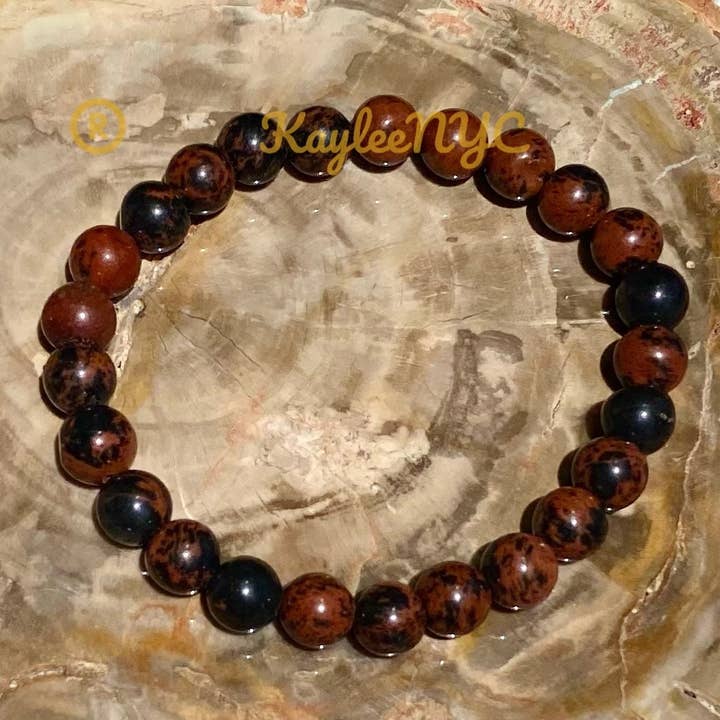 KayleeNYC - Wholesale Beaded Bracelet - Natural Mahogany Obsidian 8mm 7.5” Crystal H3