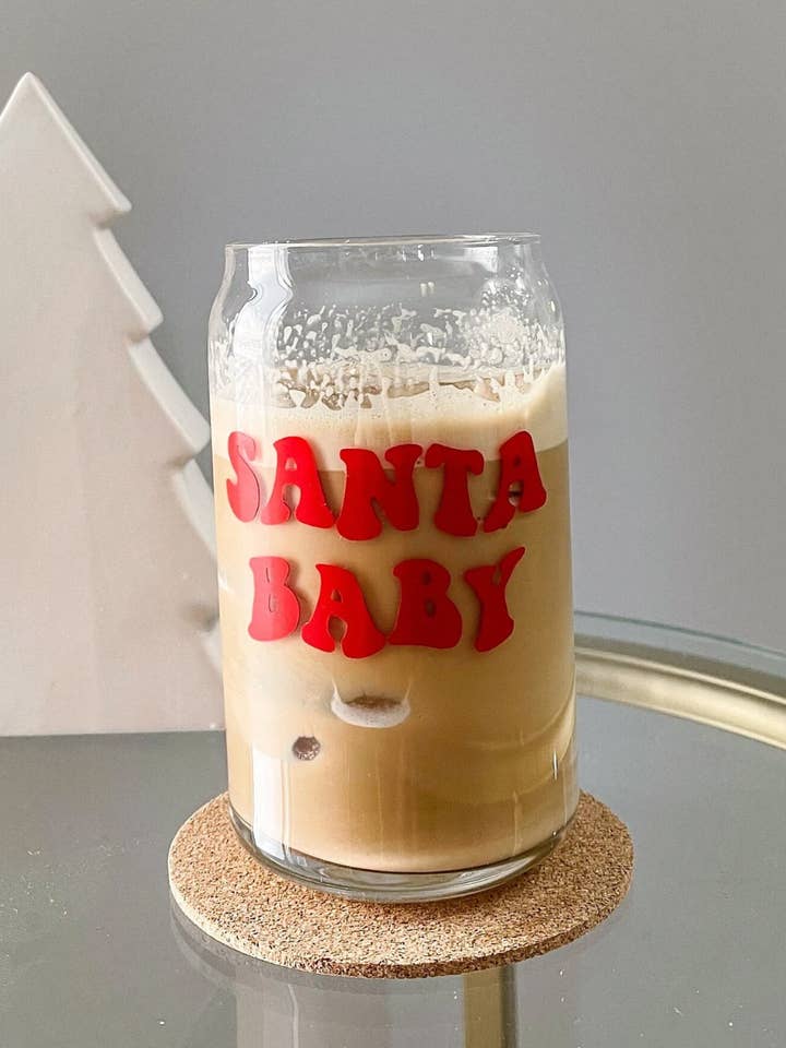 Santa Baby Beer Can Glass for wholesale by Ivory Honey Designs