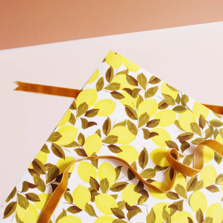 Citrus Lemon Pattern Summer Wrapping Paper Sheet for wholesale by Annie Dornan Smith