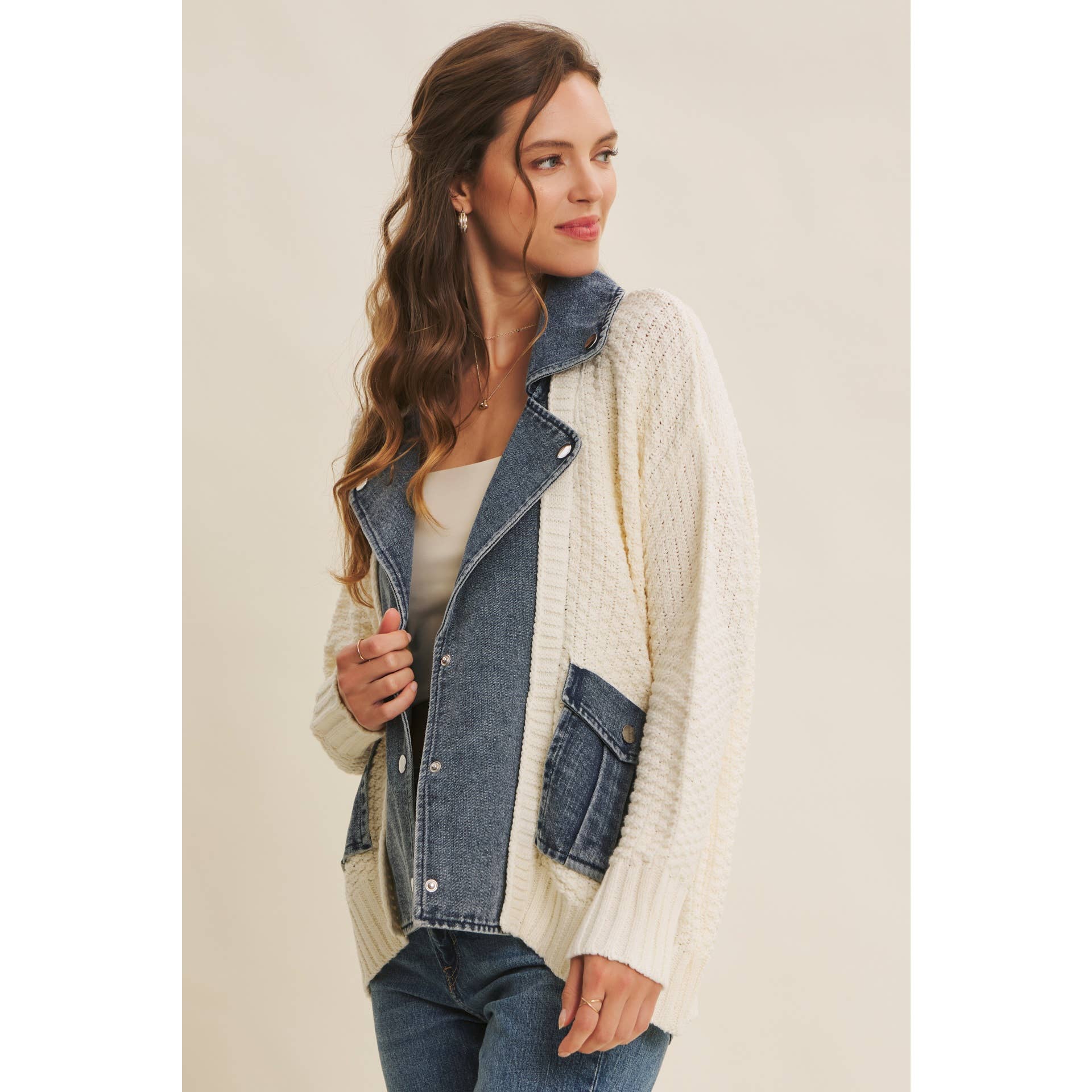 in february - Wholesale Cardigan - Women's - WASHED DENIM AND SWEATER MIXED OVERSIZED CARDIGAN18