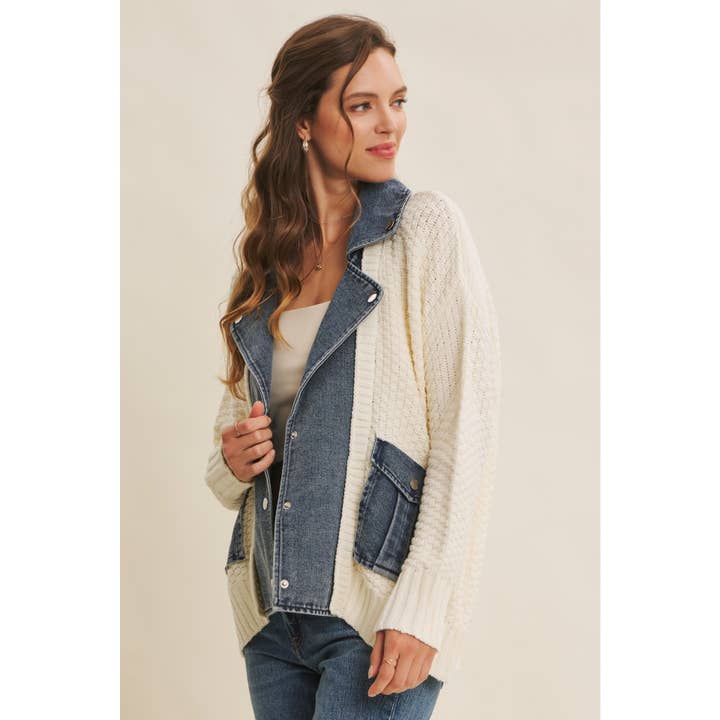 in february - Wholesale Cardigan - Women's - WASHED DENIM AND SWEATER MIXED OVERSIZED CARDIGAN18