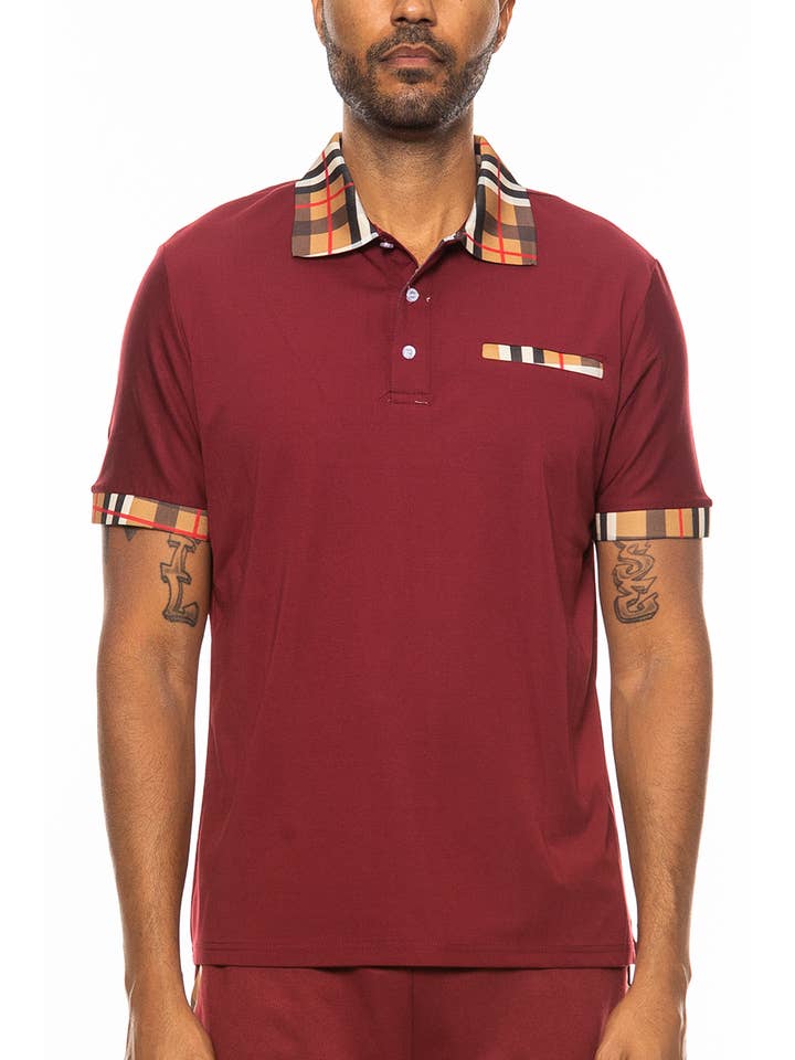 WEIV - Wholesale Polo - Men's - Checkered Plaid Collar Short Sleeve Polo Shirt