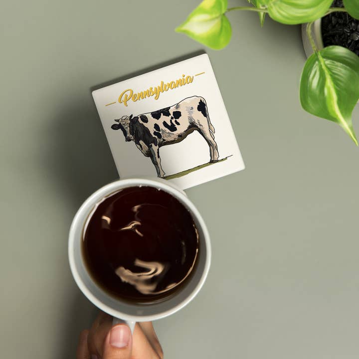 Lantern Press - Wholesale Coasters - CERAMIC COASTER Pennsylvania, Holstein Cow, Icon1