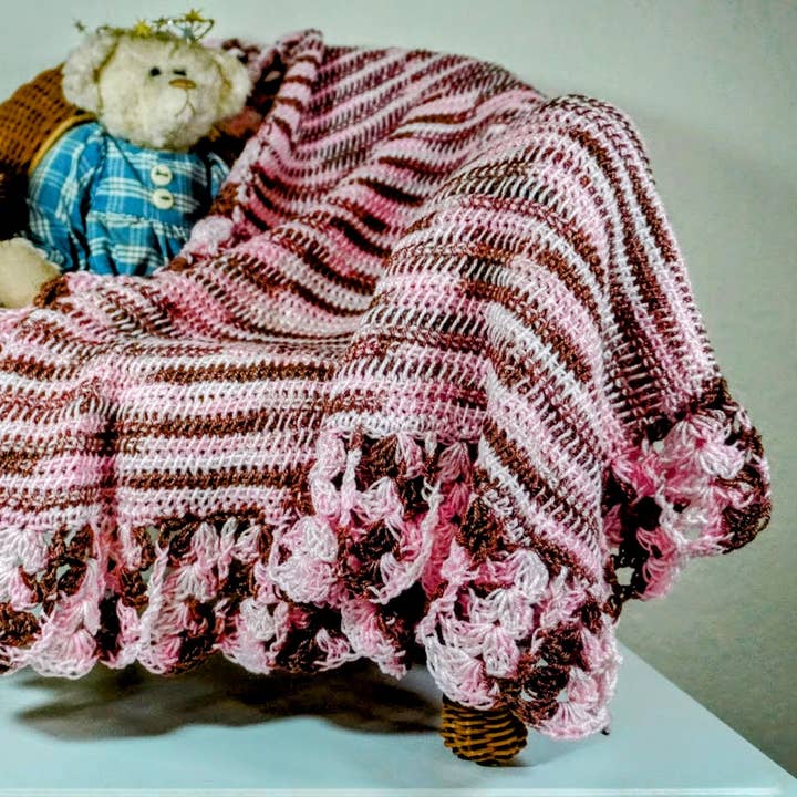 NEW Handmade Crochet Baby Blanket Afghan (Brown/Pink) for wholesale by Ja Lynn Designs Studio
