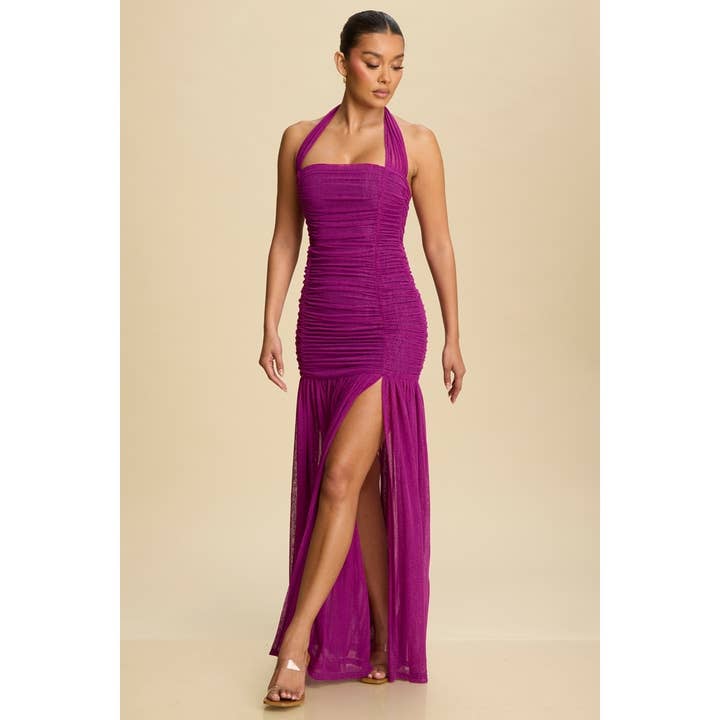 RUCHED MESH HALTER DRESS for wholesale by Luxxel