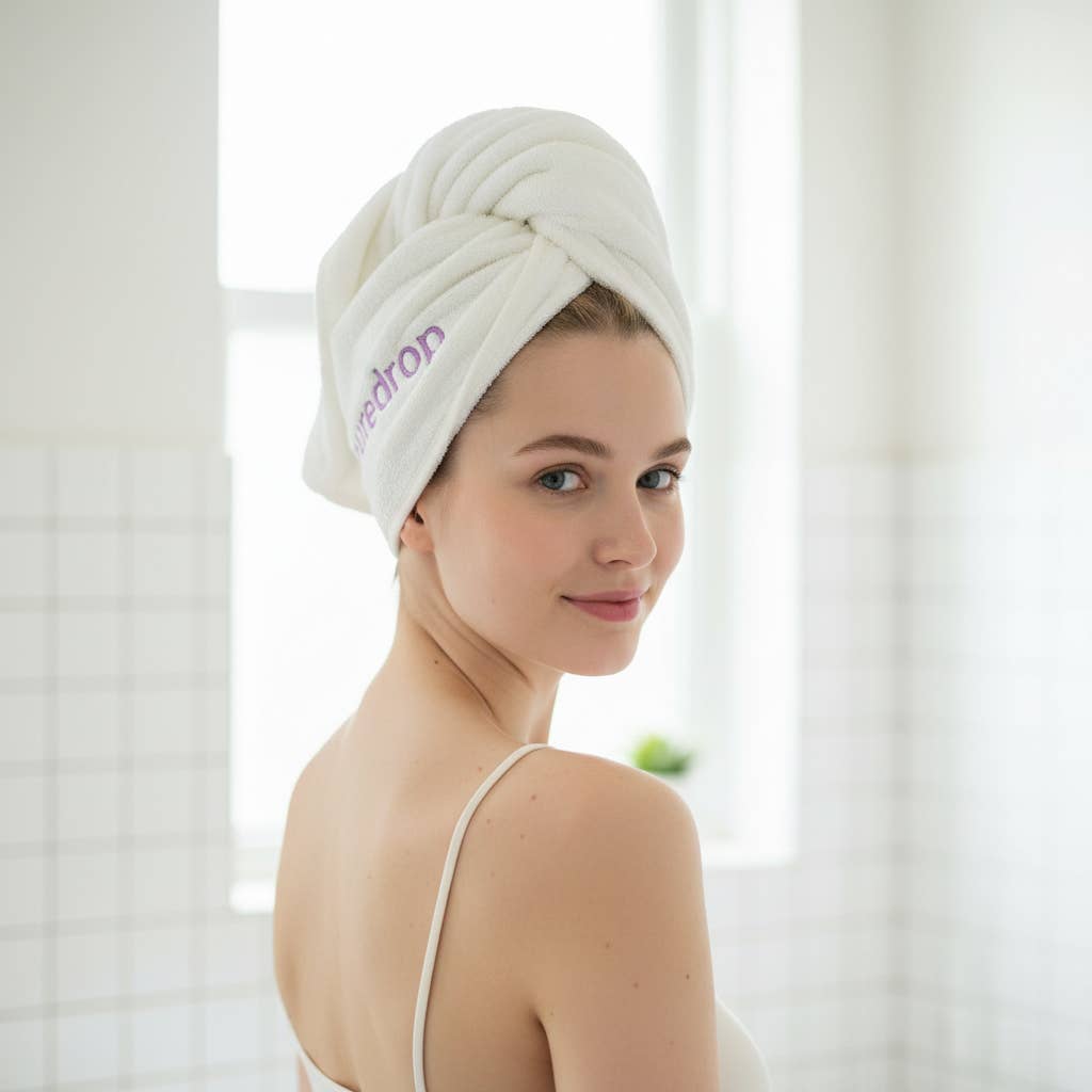 Pure Drop - Vendita all'ingrosso Asciugamani/turbanti per capelli - Asciugamano per capelli in microfibra avvolgente - Bianco1