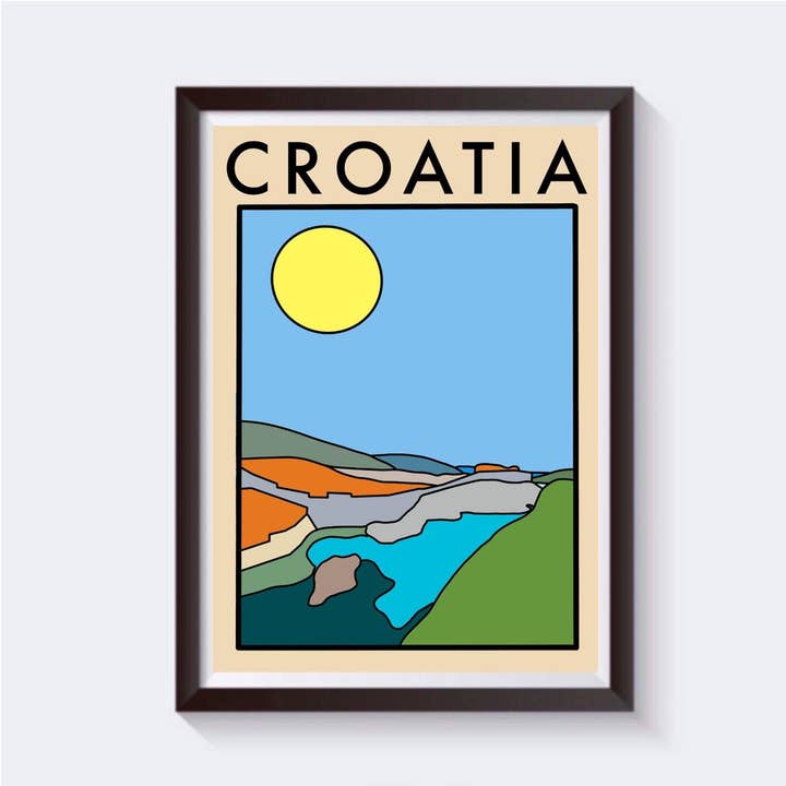 Minimalistisk Kroatien Travel Print - Fås i 6 størrelser for engroshandel hos 2 Sisters