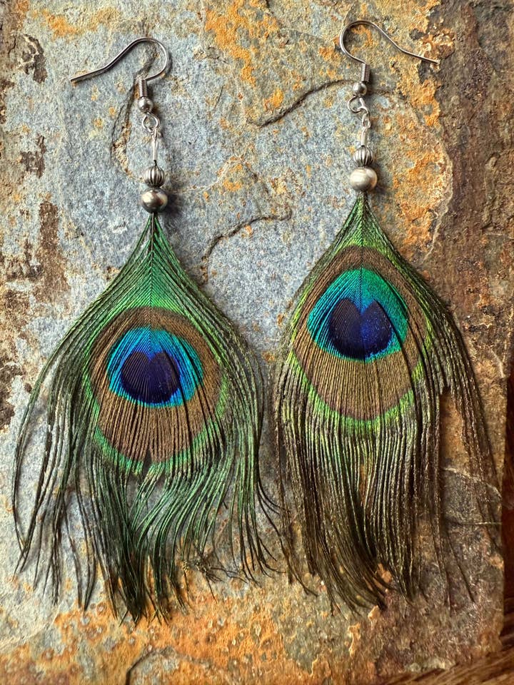 Wild Spirit Peacock Feather Earrings for wholesale by Wild Mountain Silver