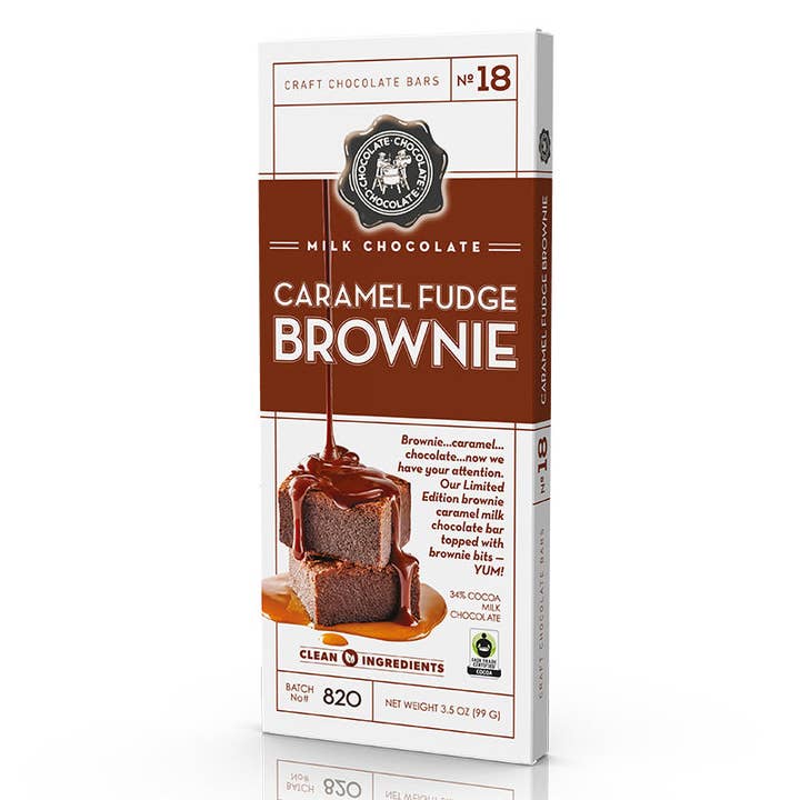 Chocolate Chocolate Chocolate Company - Wholesale Chocolate Bar - NO 18 - Milk Caramel Fudge Brownie Bar 3.5 OZ - CASE/12
