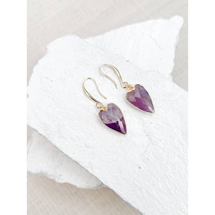 Roc Jewellery - Wholesale Dangle Earrings - Amethyst Heart Gold Plated Earrings1