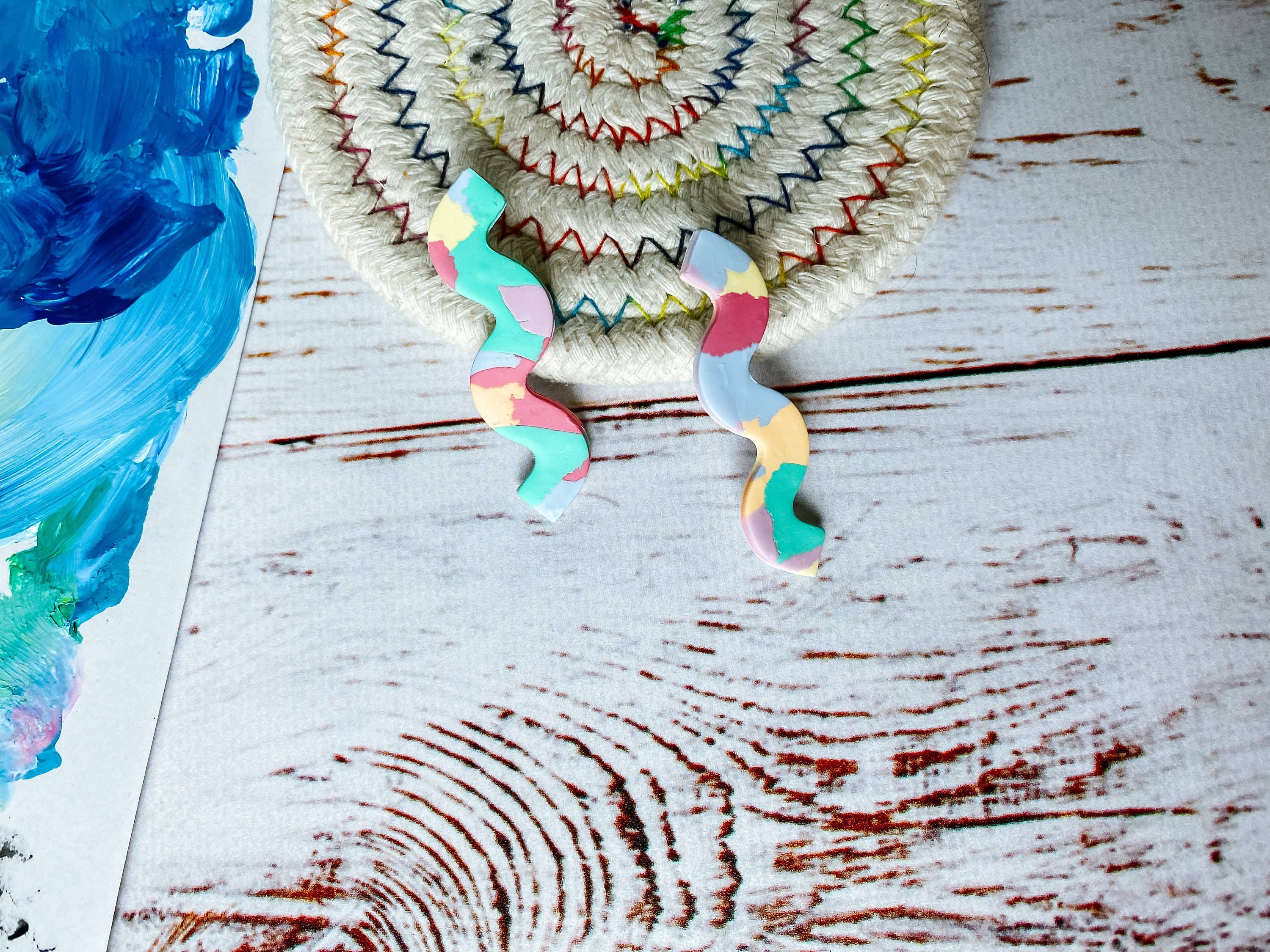 Lauren Likes Art - Wholesale Dangle Earrings - Spring Pastel Squiggle Polymer Clay Earrings for Easter5